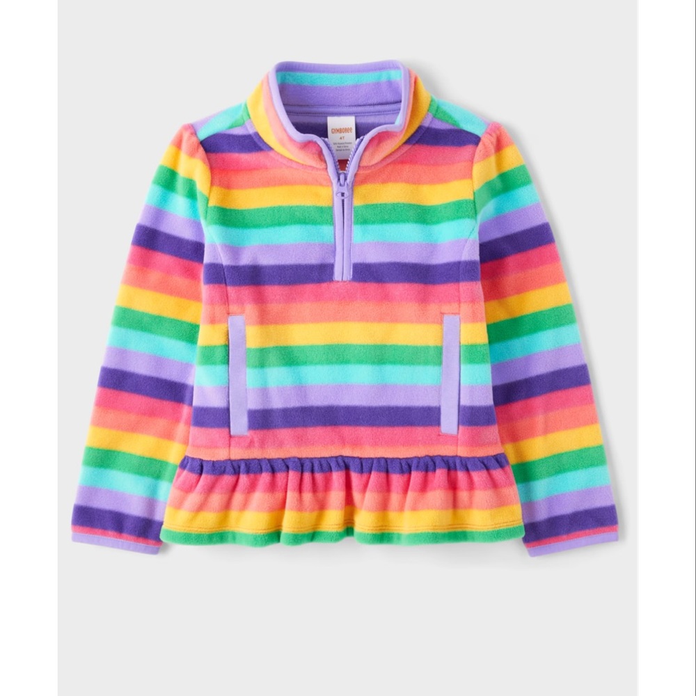 Gymboree NWT - Girls striped microfleece half zip Pullover - size 12 - Rainbow